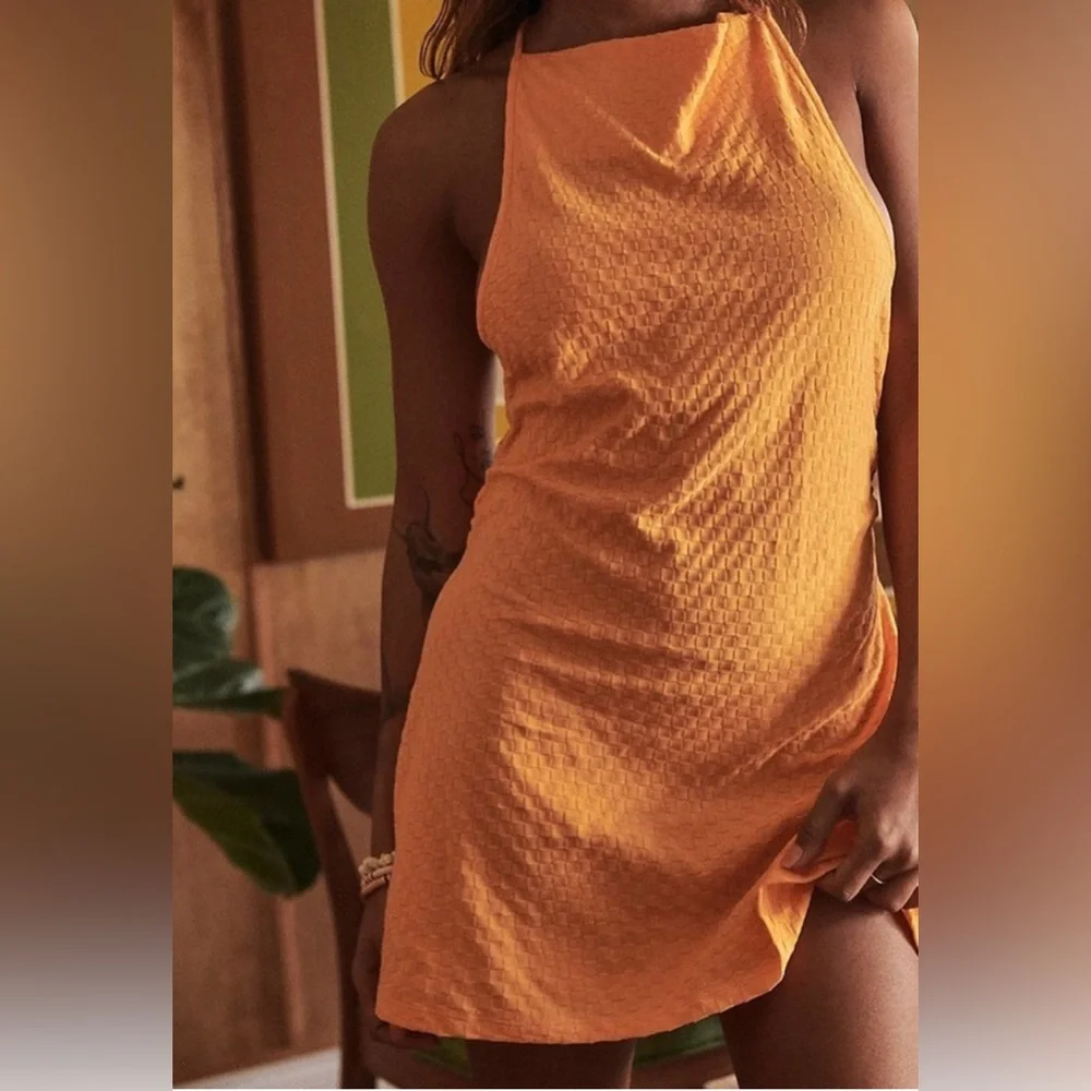 Free People BEACH Evelyn Halter Orange Square Textured
Open Back Dress XL Y2K 90 - Picture 2 of 16